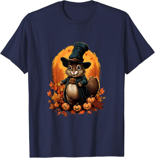 Thanksgiving Day Squirrel Pilgrim Autumn Halloween T-Shirt - T-Shirt | Navy