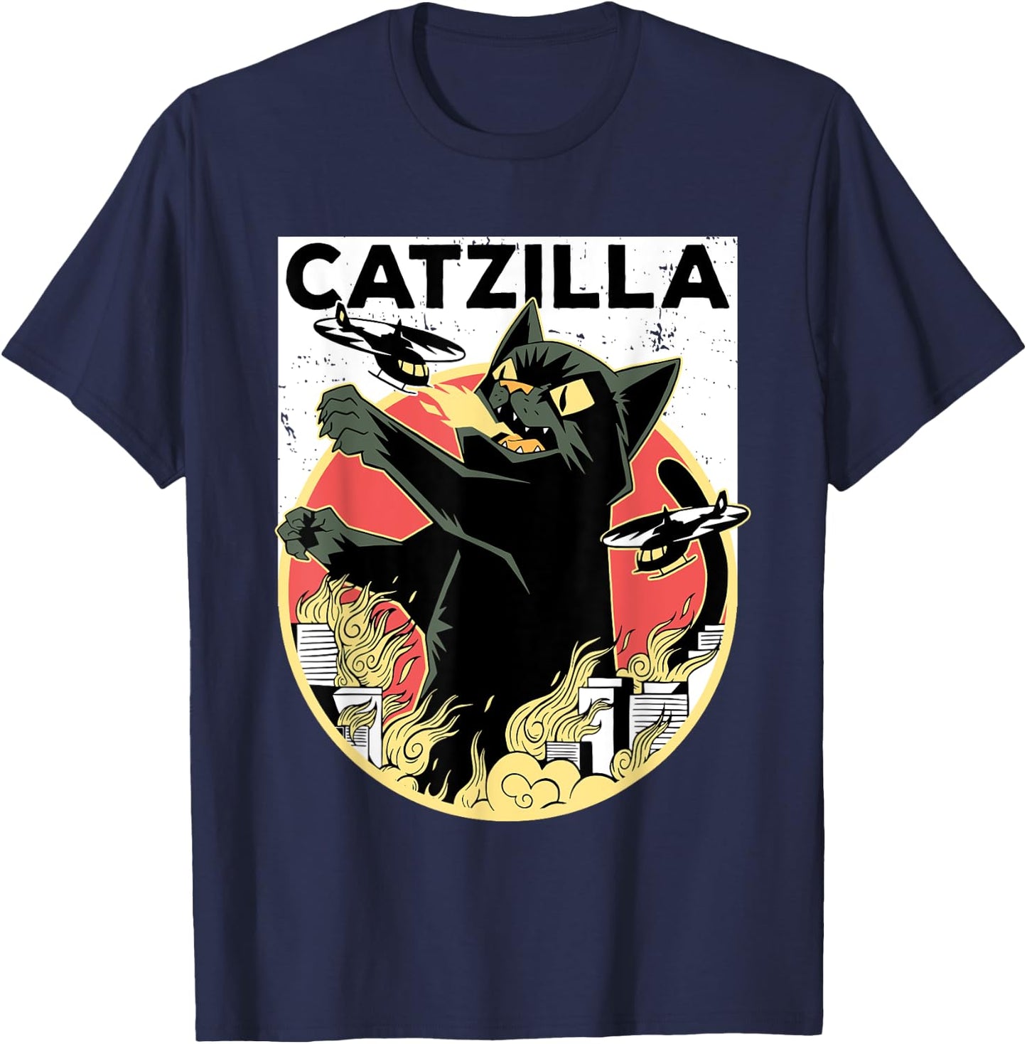 CATZILLA Black Cat Apparel | Catzilla T-Shirt - T-Shirt | Navy