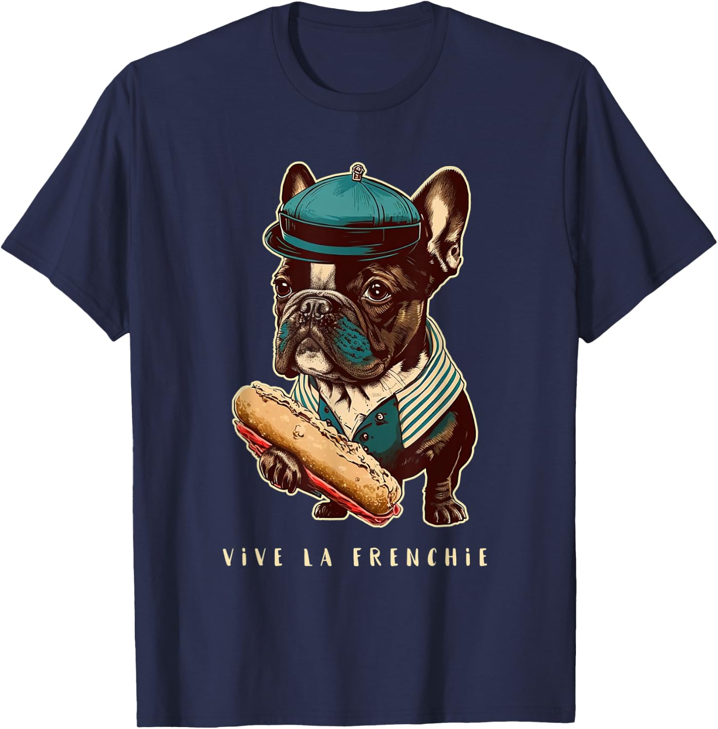 Funny French Bulldog Retro Outfits Clothes Vive La Frenchie Men Women Kids T-Shirt - T-Shirt | Navy