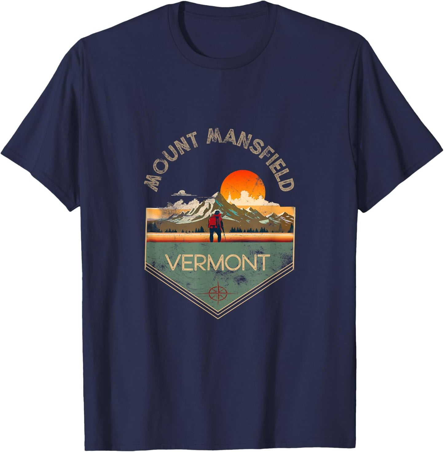 Mount Mansfield Retro Vintage Hiking Apparel - Souvenir T-Shirt - T-Shirt | Navy