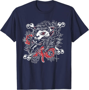 Wolf In Sheep's Clothing American Traditional Tattoo Flash T-Shirt - T-Shirt | Navy