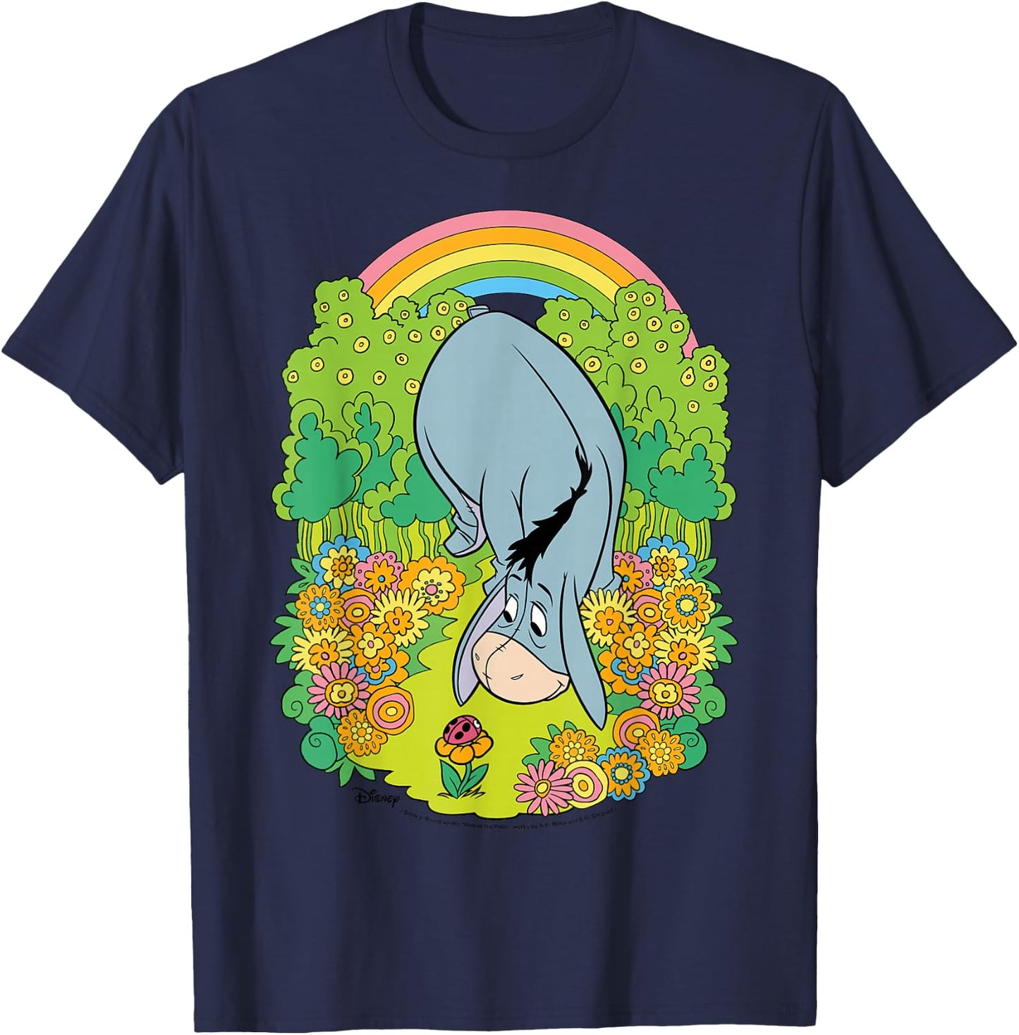 Winnie The Pooh - Eeyore Rainbow Flowers T-Shirt - T-Shirt | Navy
