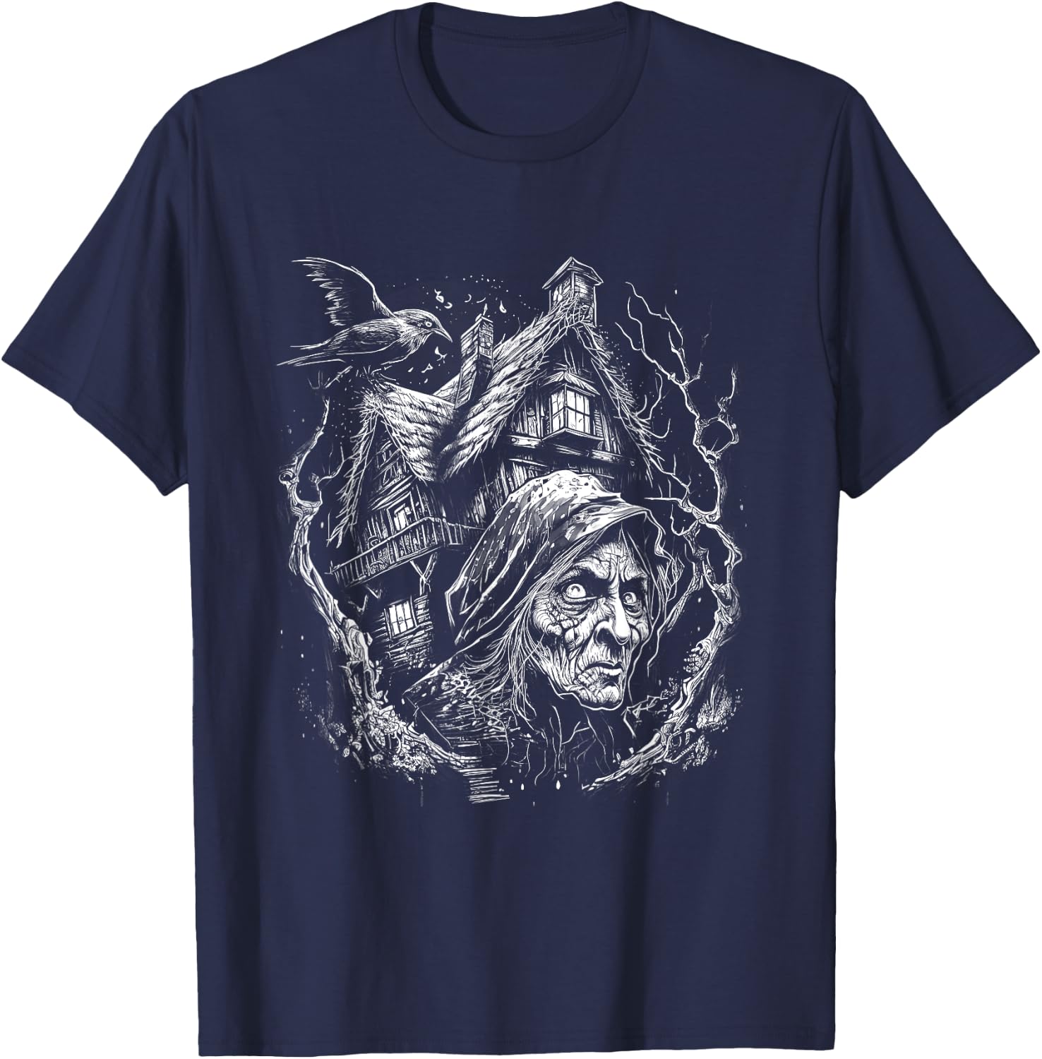 Walking House on Chicken Legs Slavic folklore Baba Yaga Art T-Shirt - T-Shirt | Navy