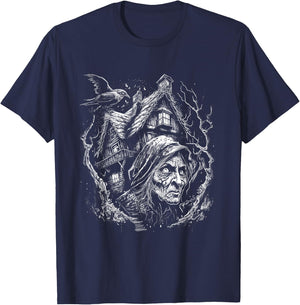 Walking House on Chicken Legs Slavic folklore Baba Yaga Art T-Shirt - T-Shirt | Navy