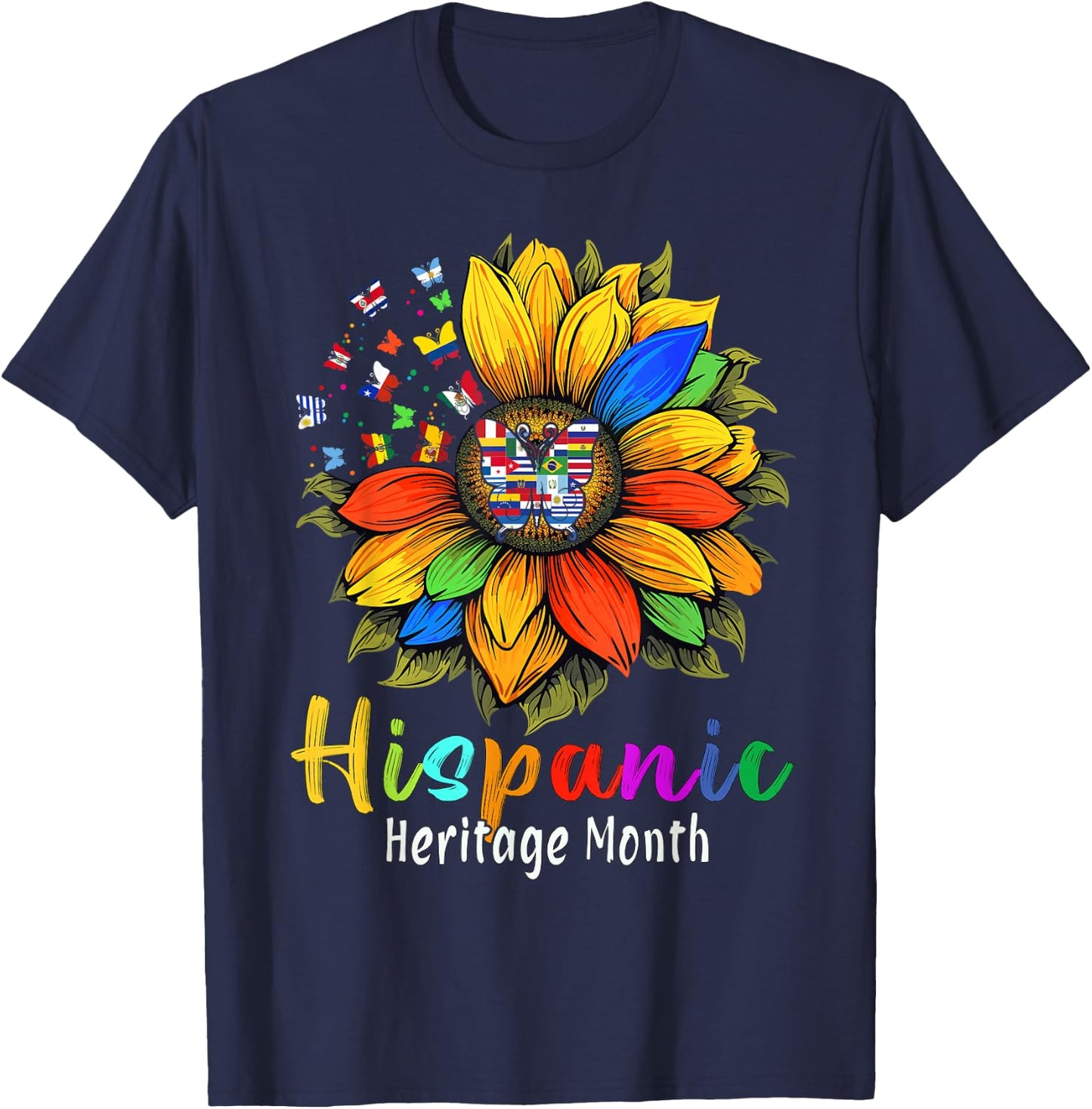 Sunflower Latin Countries Flags Hispanic Heritage Month T-Shirt - T-Shirt | Navy