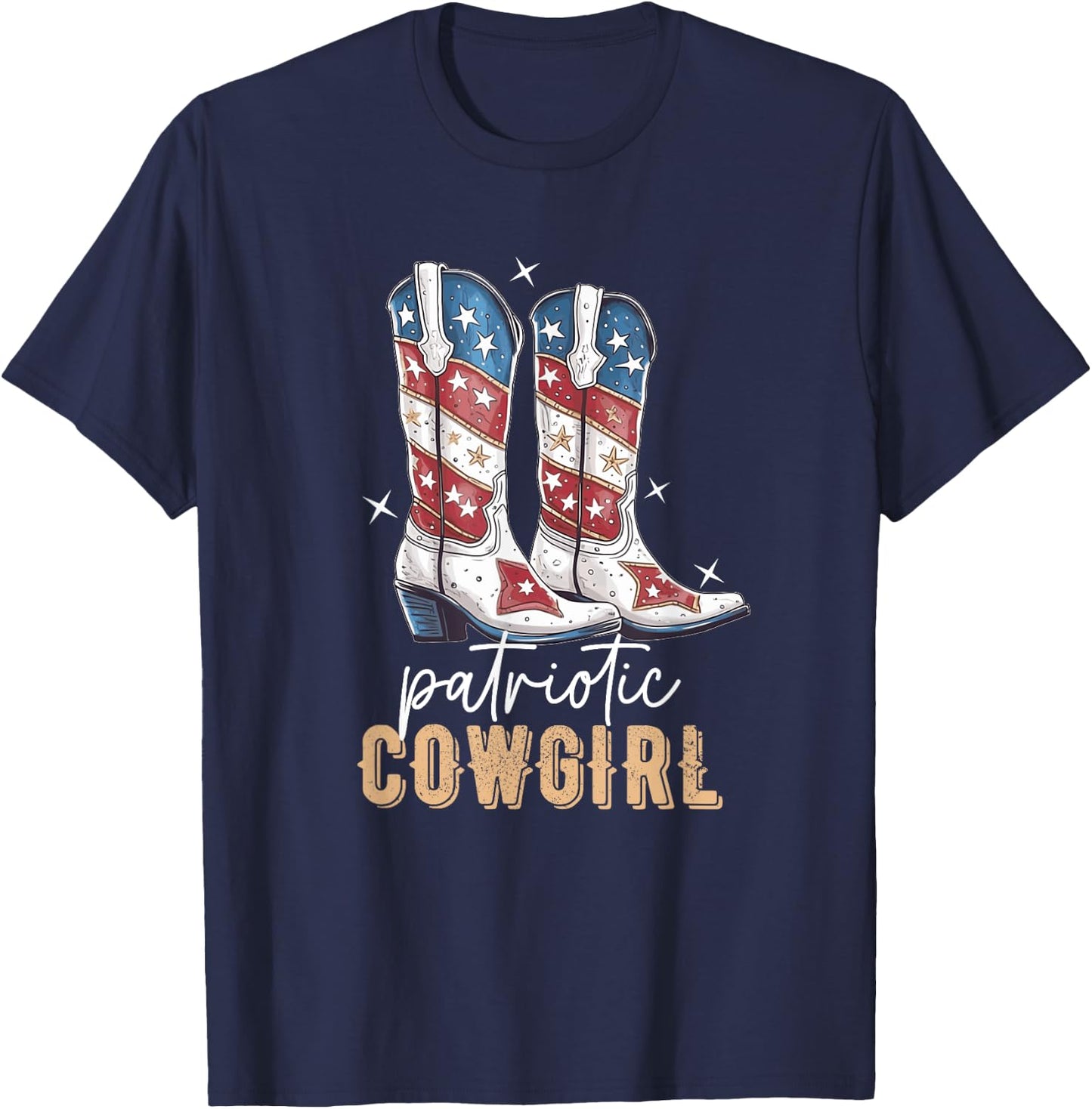 Patriotic Cowgirl Boots American Flag July 4th Of July Rodeo T-Shirt - T-Shirt | Navy