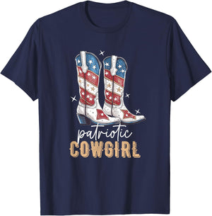 Patriotic Cowgirl Boots American Flag July 4th Of July Rodeo T-Shirt - T-Shirt | Navy