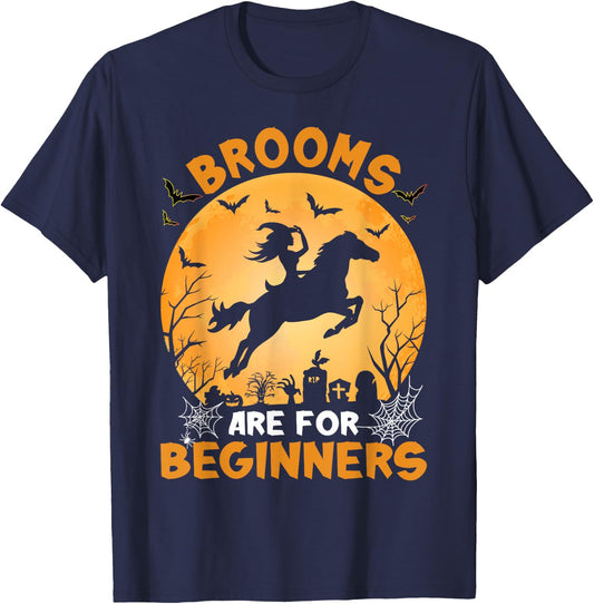 Brooms Are For Beginners Witch Halloween T-Shirt - T-Shirt | Navy