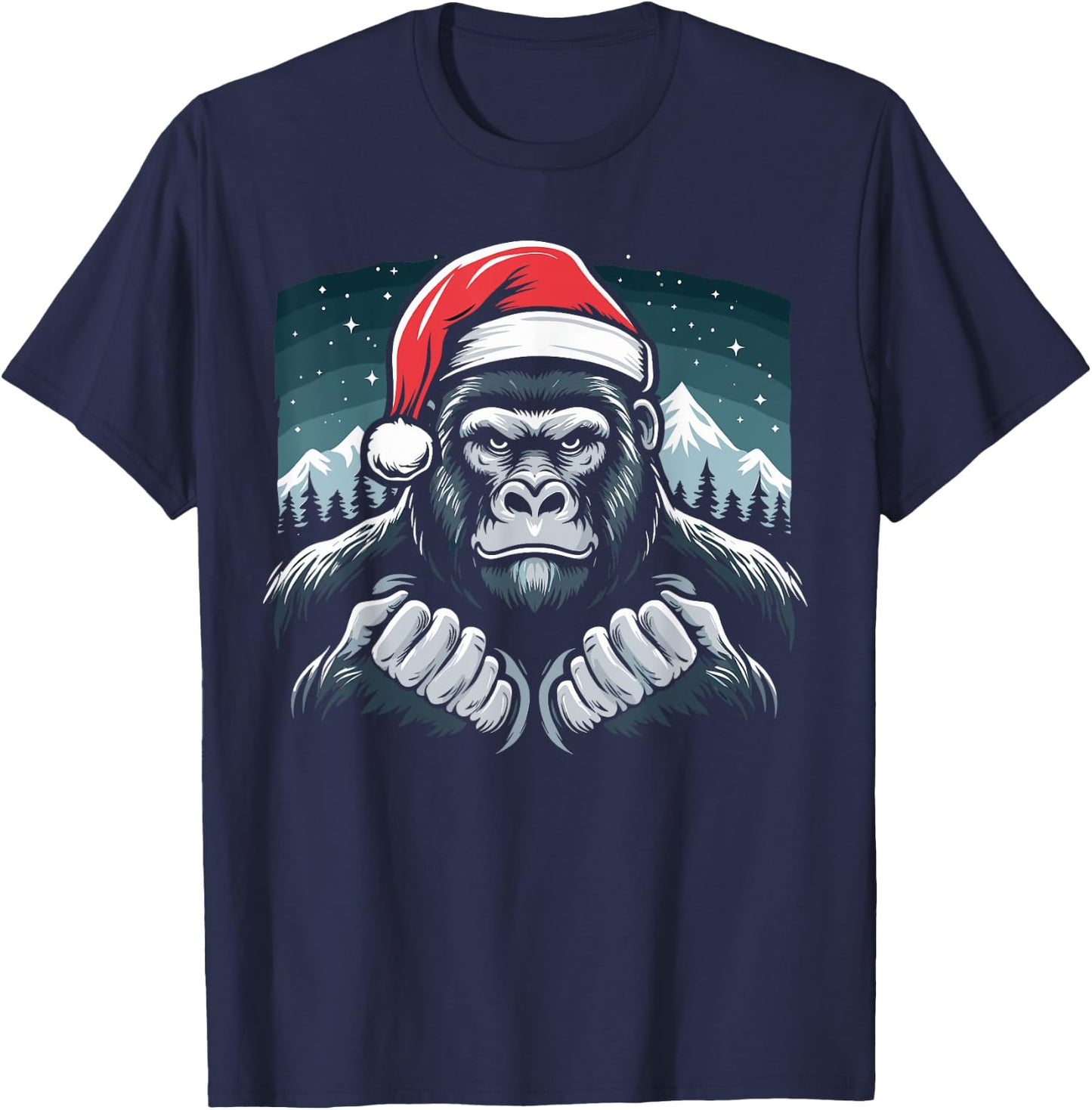 Gorilla Christmas Santa Hat Gorilla Primate Animal T-Shirt - T-Shirt | Navy