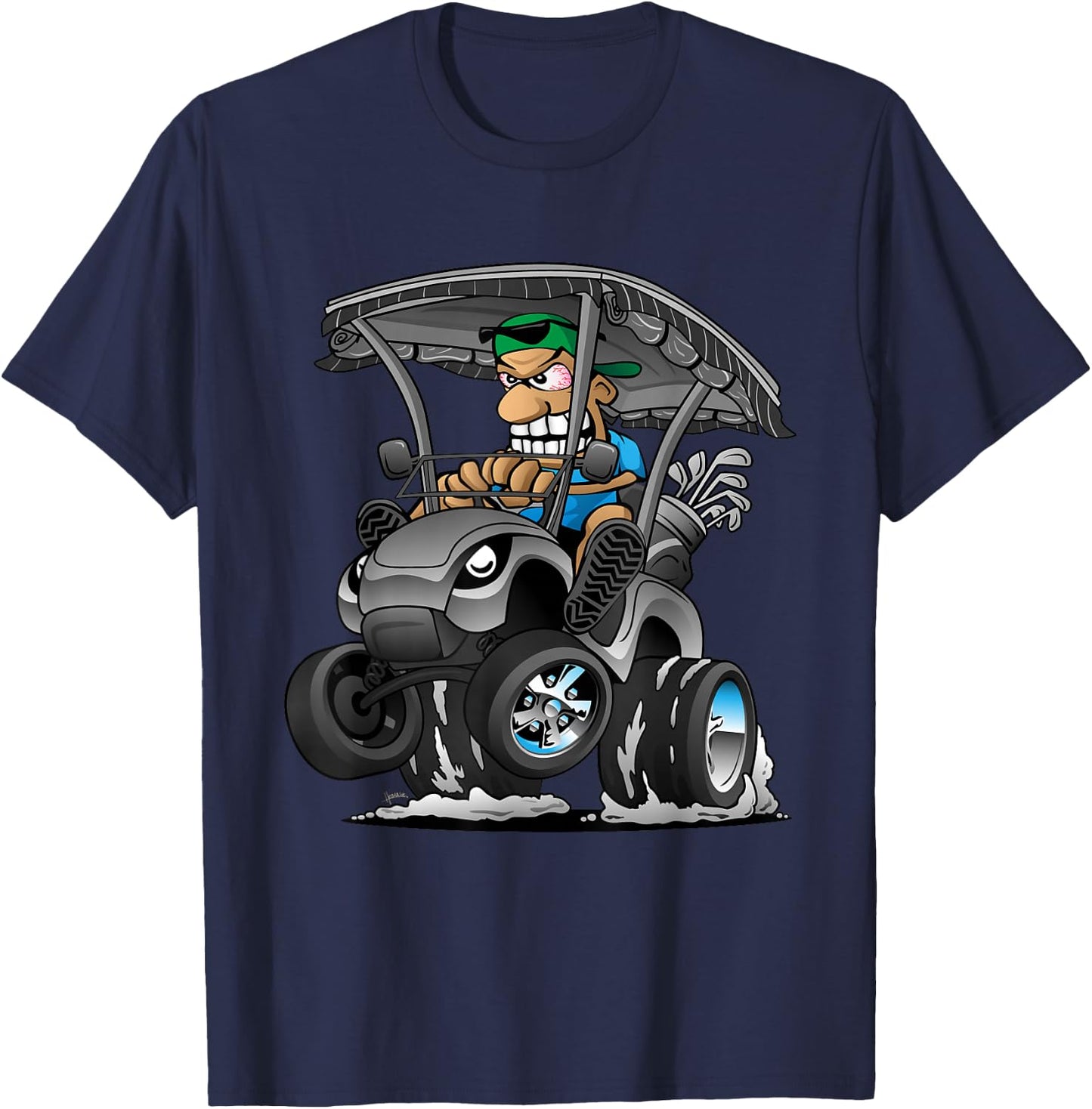 Funny Golf Cart Cartoon Golf Car and Golfing Humor Design T-Shirt - T-Shirt | Navy