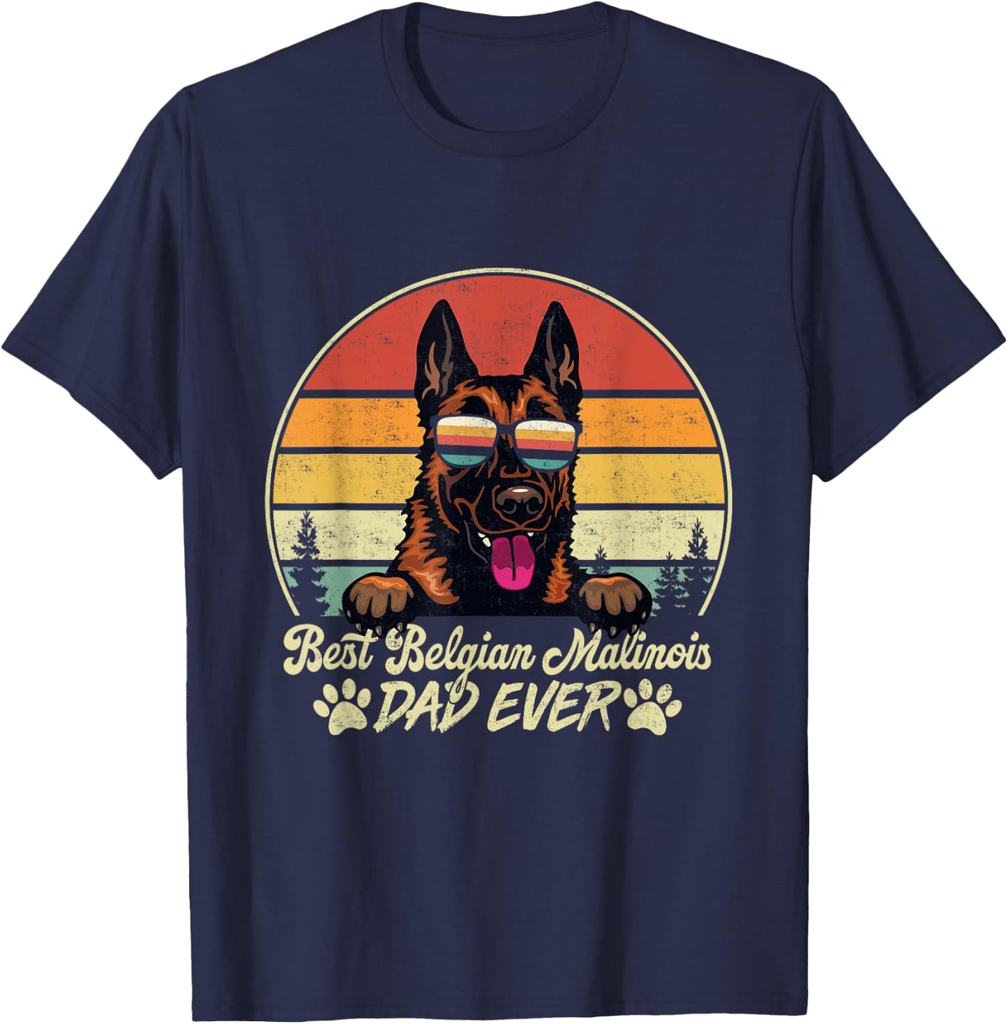 Best Belgian Malinois Dad Ever Vintage Retro Dog Fathers Day Men T-Shirt - T-Shirt | Navy