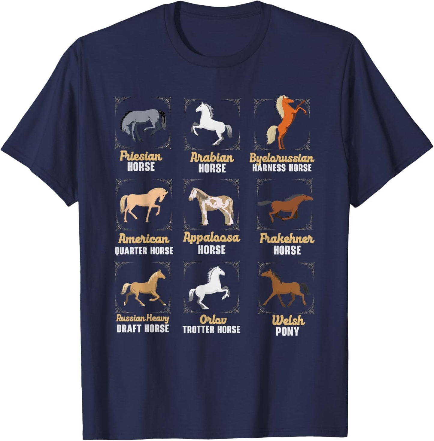 Horse Breeds Equestrian Horse Rider Racer Horseback Riding T-Shirt - T-Shirt | Navy