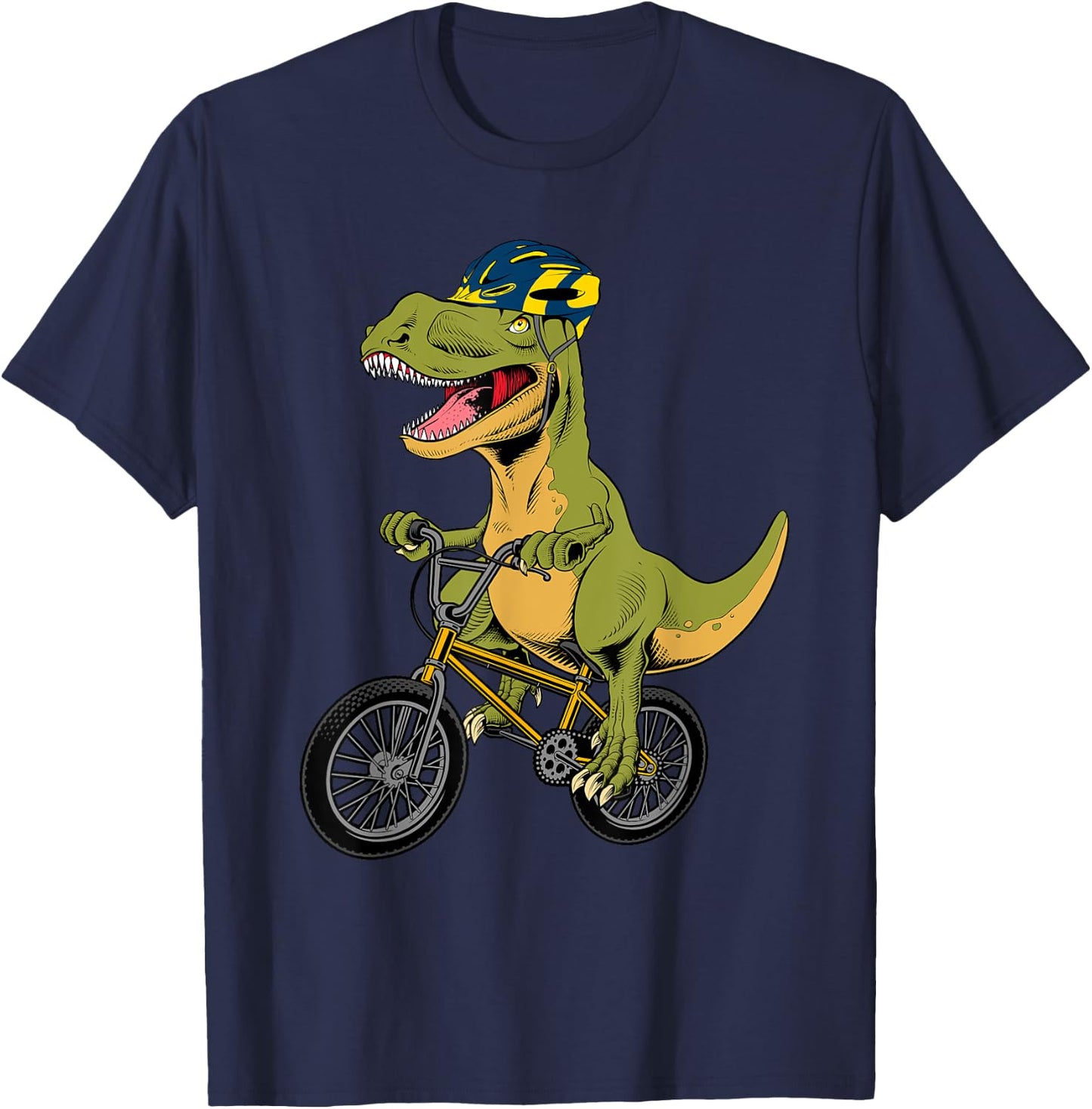 Cool BMX Boys Kids Bike Rider T Rex Dinosaur Bicycle T-Shirt - T-Shirt | Navy