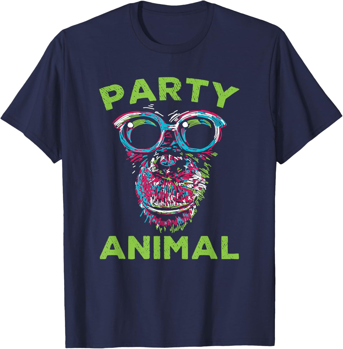 Cute Chimpanzee Party Animal Lover Colorful Monkey T-Shirt - T-Shirt | Navy