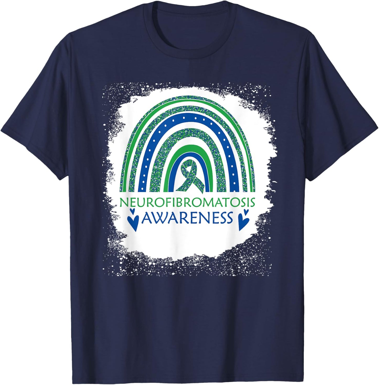 Neurofibromatosis Awareness Bleach Rainbow Blue Green Ribon T-Shirt - T-Shirt | Navy