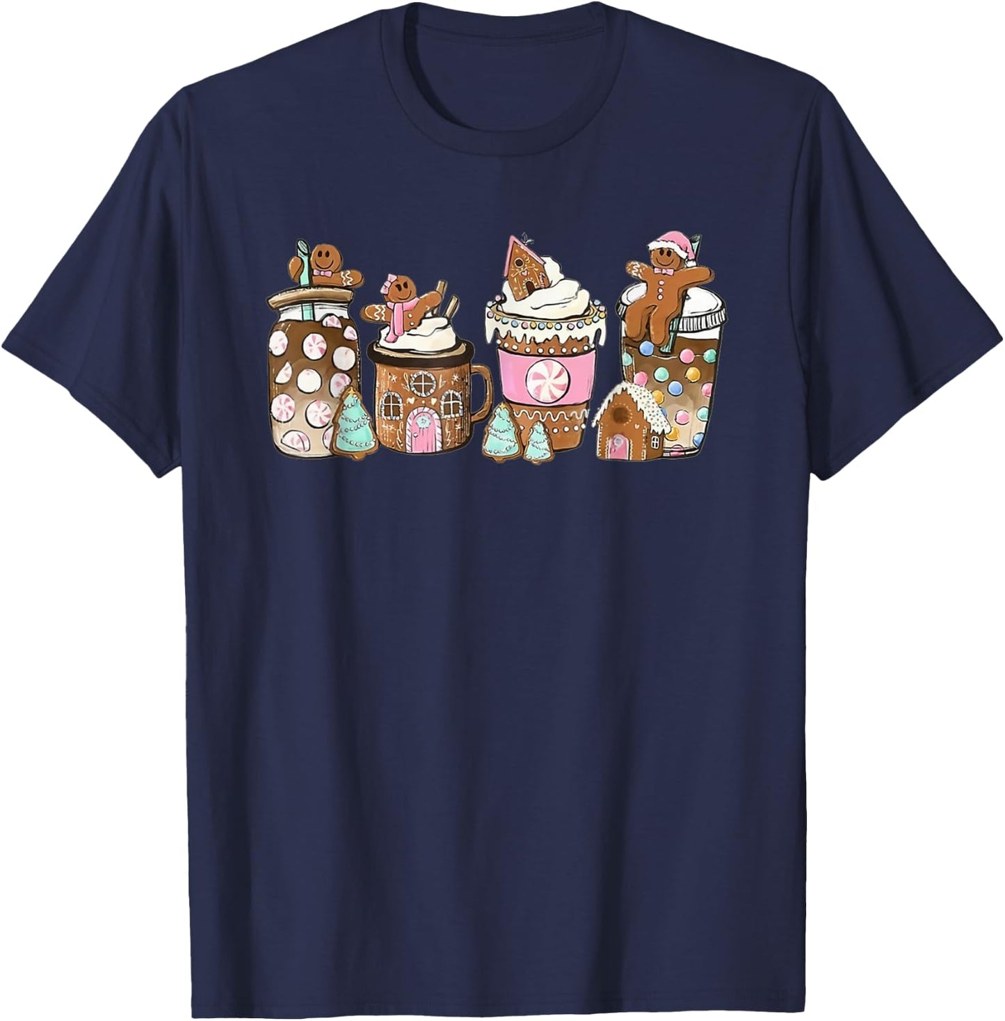 Gingerbread Christmas Coffee Lover Latte Drink Funny Xmas T-Shirt - T-Shirt | Navy