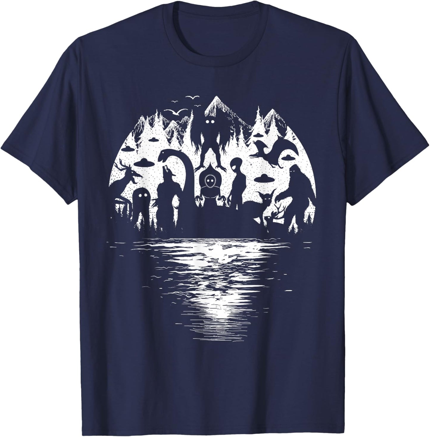 Bigfoot Loch Ness Mothman and Cryptid Monsters Cryptozoology T-Shirt - T-Shirt | Navy