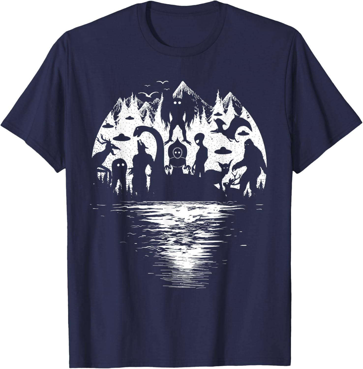 Bigfoot Loch Ness Mothman and Cryptid Monsters Cryptozoology T-Shirt - T-Shirt | Navy