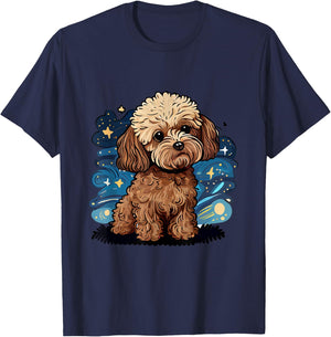 Brown Maltipoo Starry Night Van Gogh Maltipoo Mom Dad Owner T-Shirt - T-Shirt | Navy