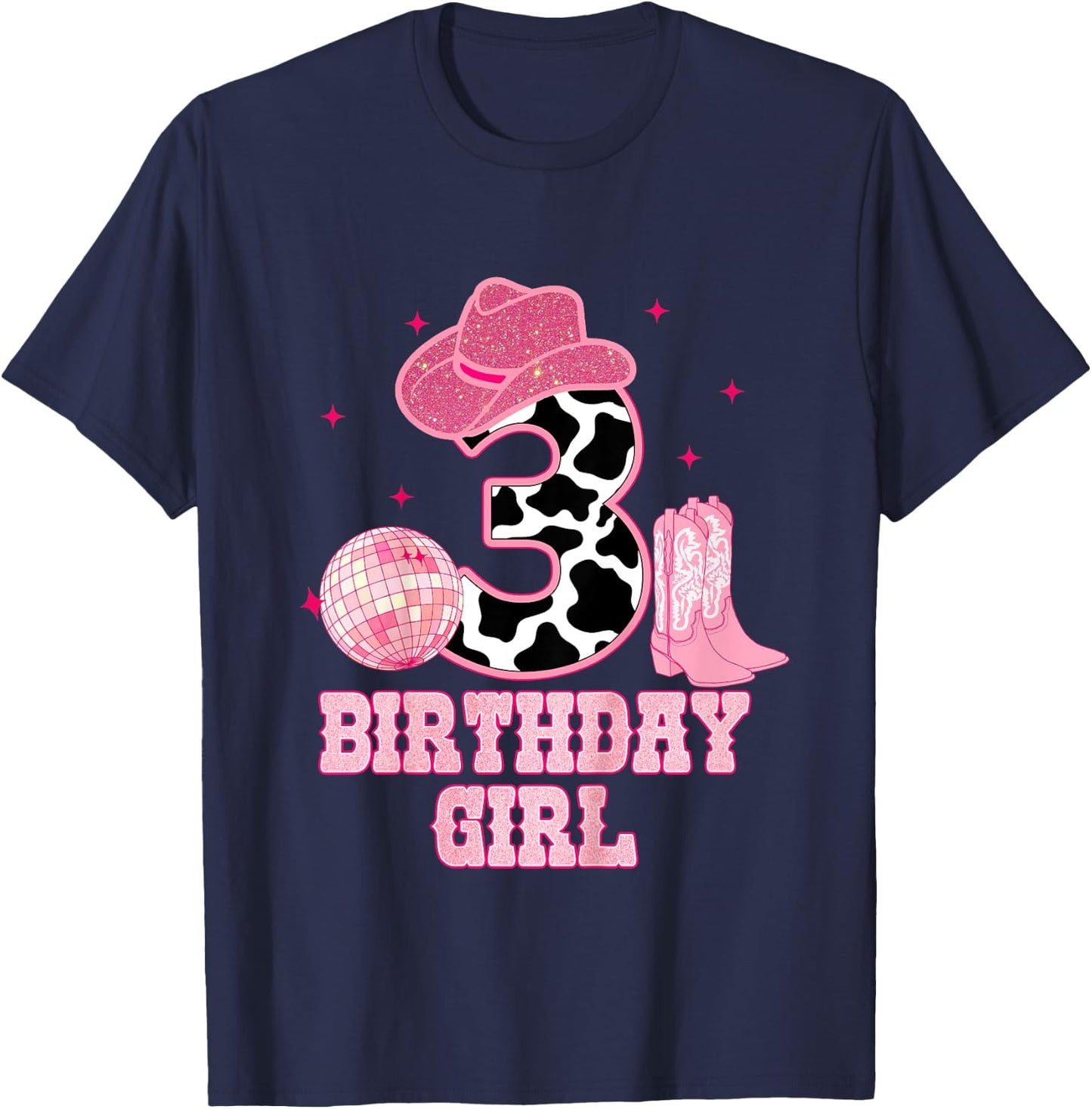 Happy 3rd Birthday Girl Outfit Rodeo Western Cowgirl Cowboy T-Shirt - T-Shirt | Navy