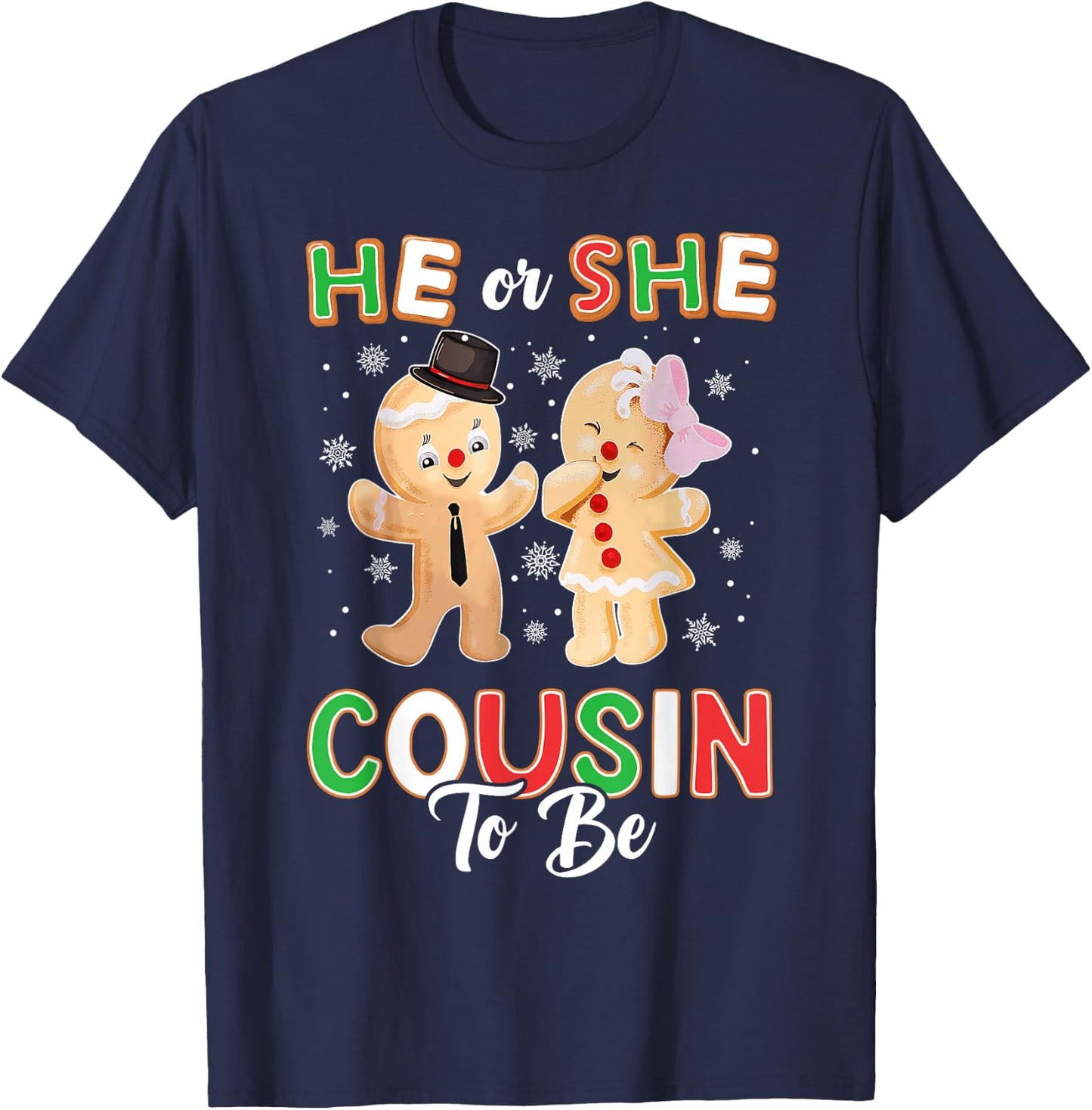 Gingerbread He or She Cousin To Be Christmas Gender Reveal T-Shirt - T-Shirt | Navy