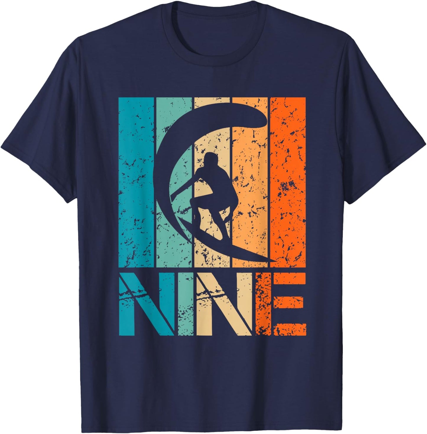 9th Surfing Birthday 9 Year Old 9yr Boy Girl Birthday Surfer T-Shirt - T-Shirt | Navy