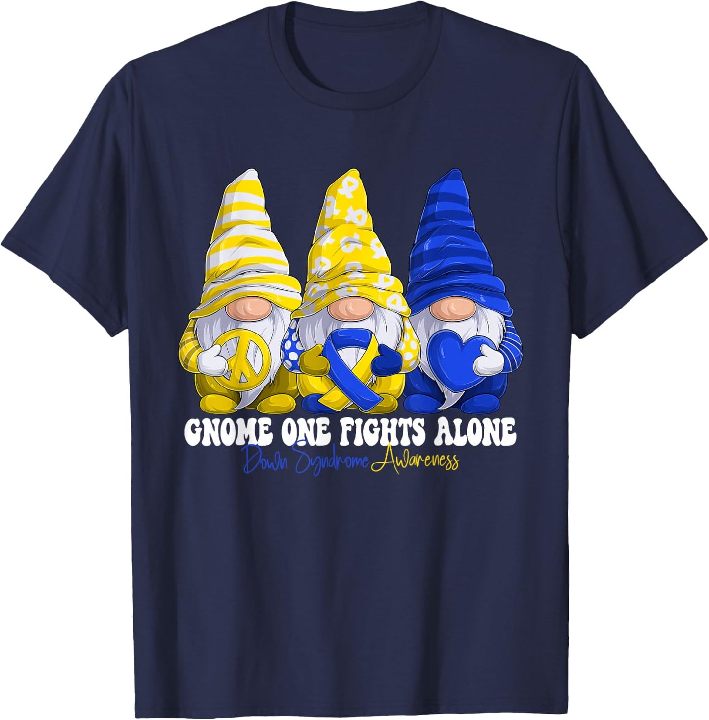 Funny Gnomies Down Syndrome Awareness Month Blue And Yellow T-Shirt - T-Shirt | Navy