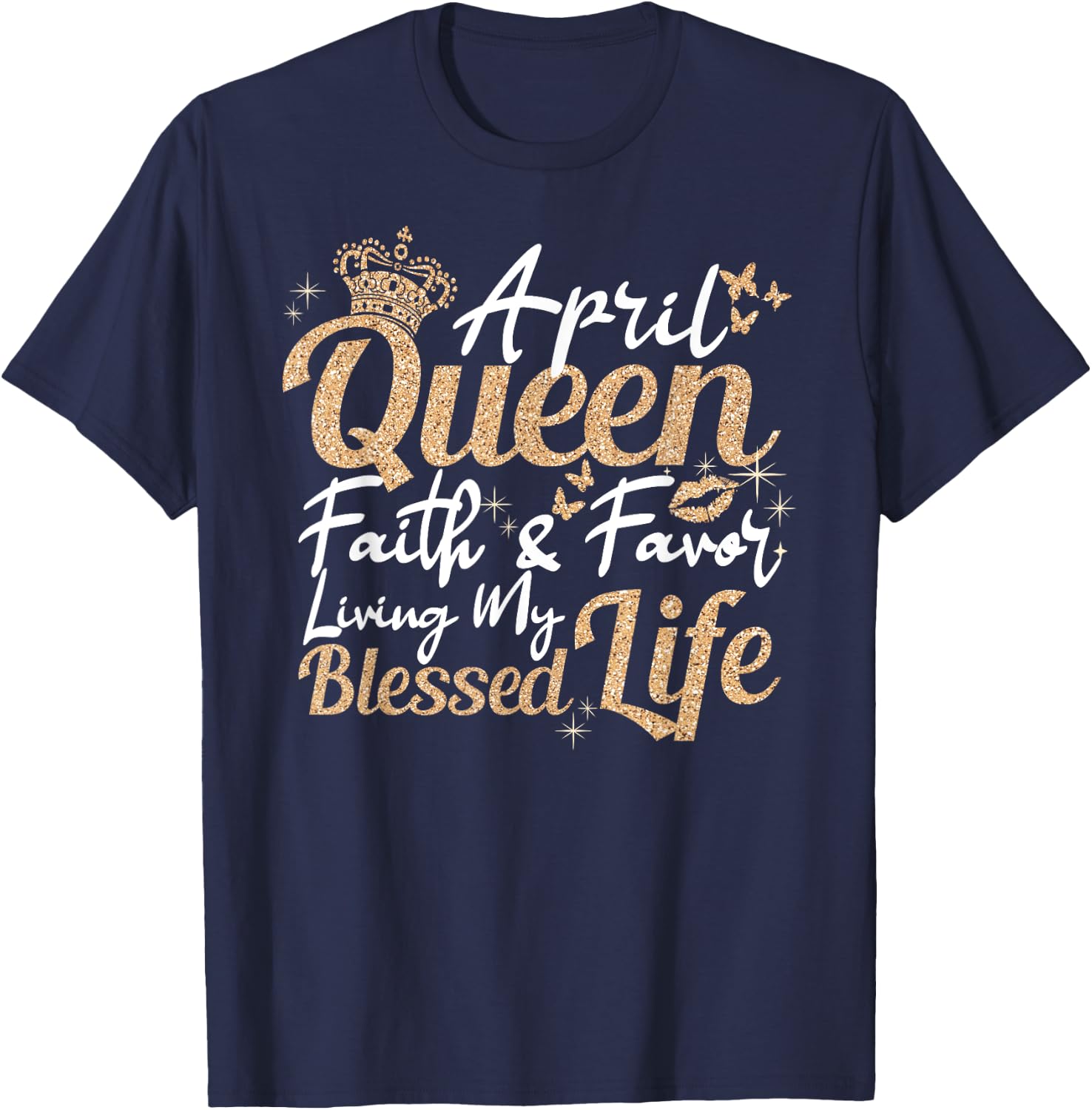 April Queen Diva A Girl Was Born In April Bday Party T-Shirt - T-Shirt | Navy