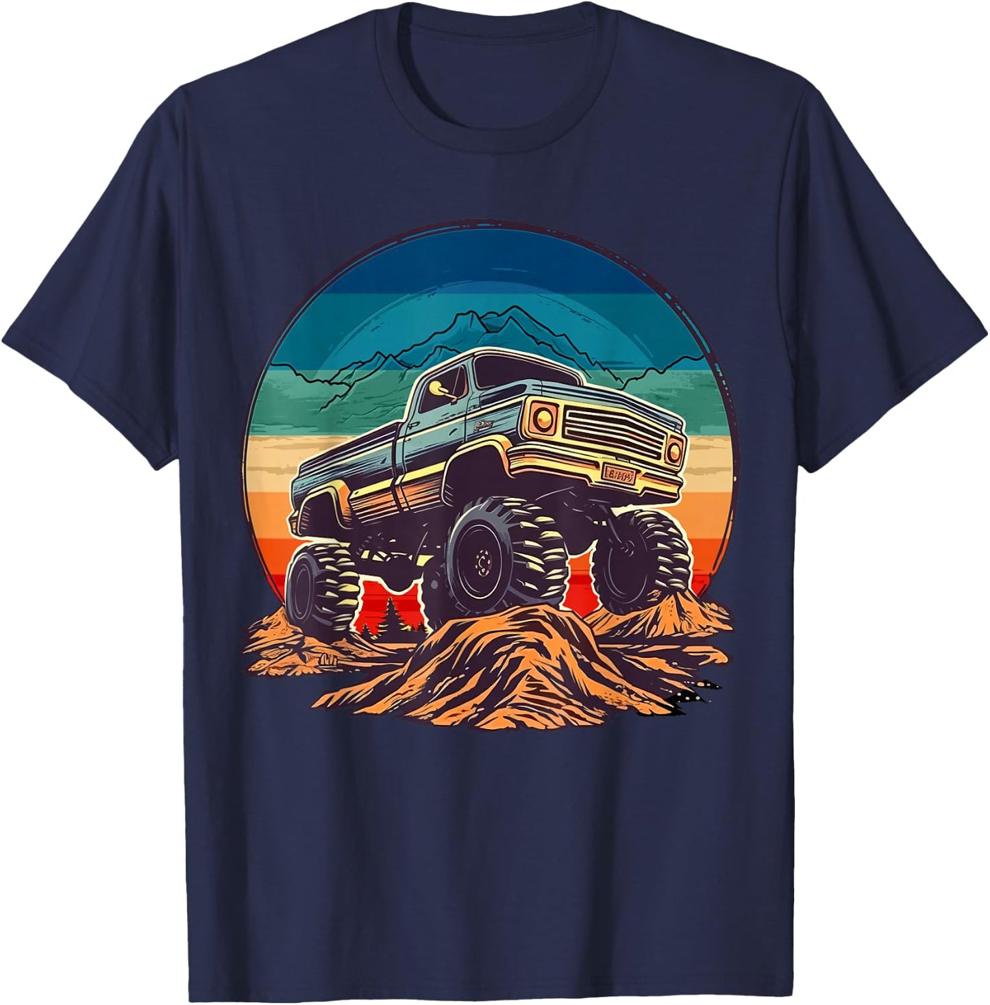 Retro Vintage Monster Truck Retro Sunset Monster Truck Boys T-Shirt - T-Shirt | Navy