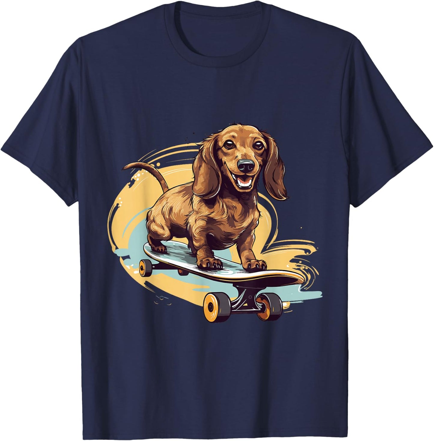 Dachshund wiener sausage dog Cute Graphic with a Skateboard T-Shirt - T-Shirt | Navy