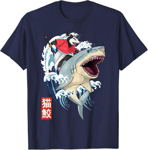 Retro Japanese Samurai Opossum Shark Vintage Kanagawa T-Shirt - T-Shirt | Navy