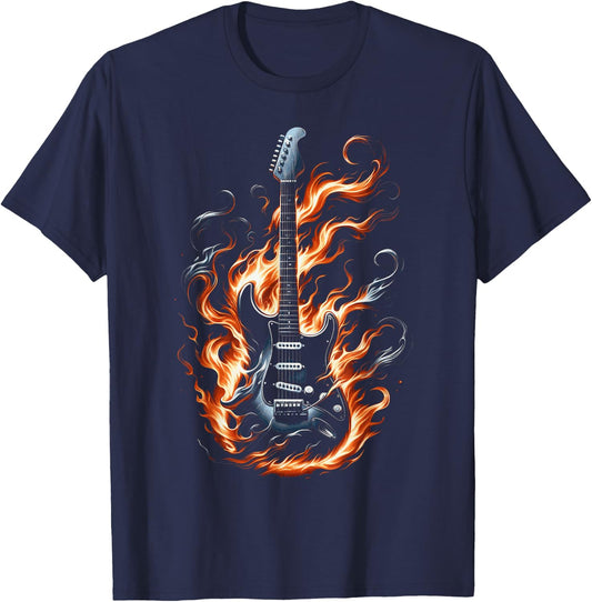 Electric guitar with flames T-Shirt - T-Shirt | Navy