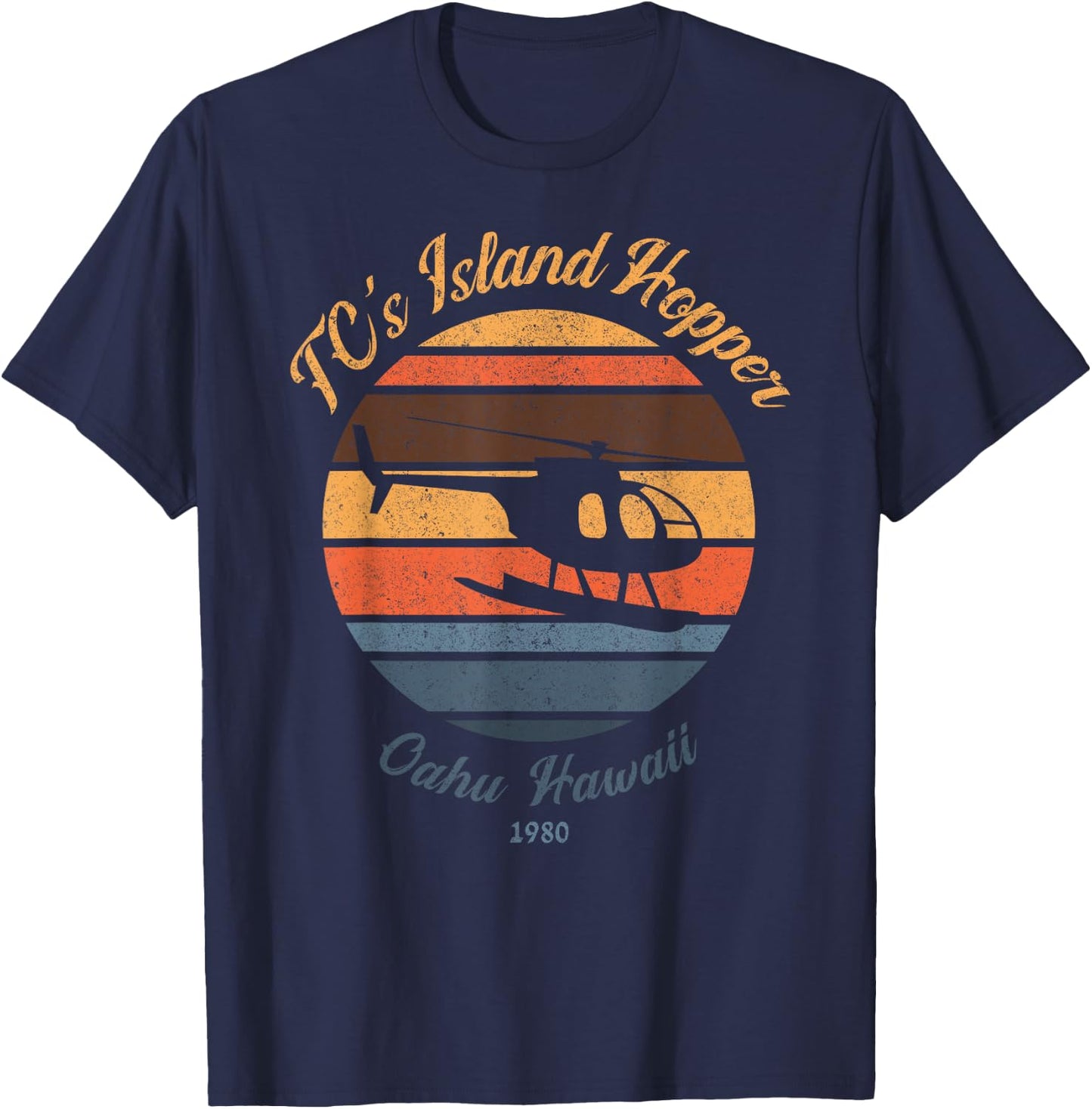 TC's Island hoppers Helicopter vintage sunset 80's worn T-Shirt - T-Shirt | Navy