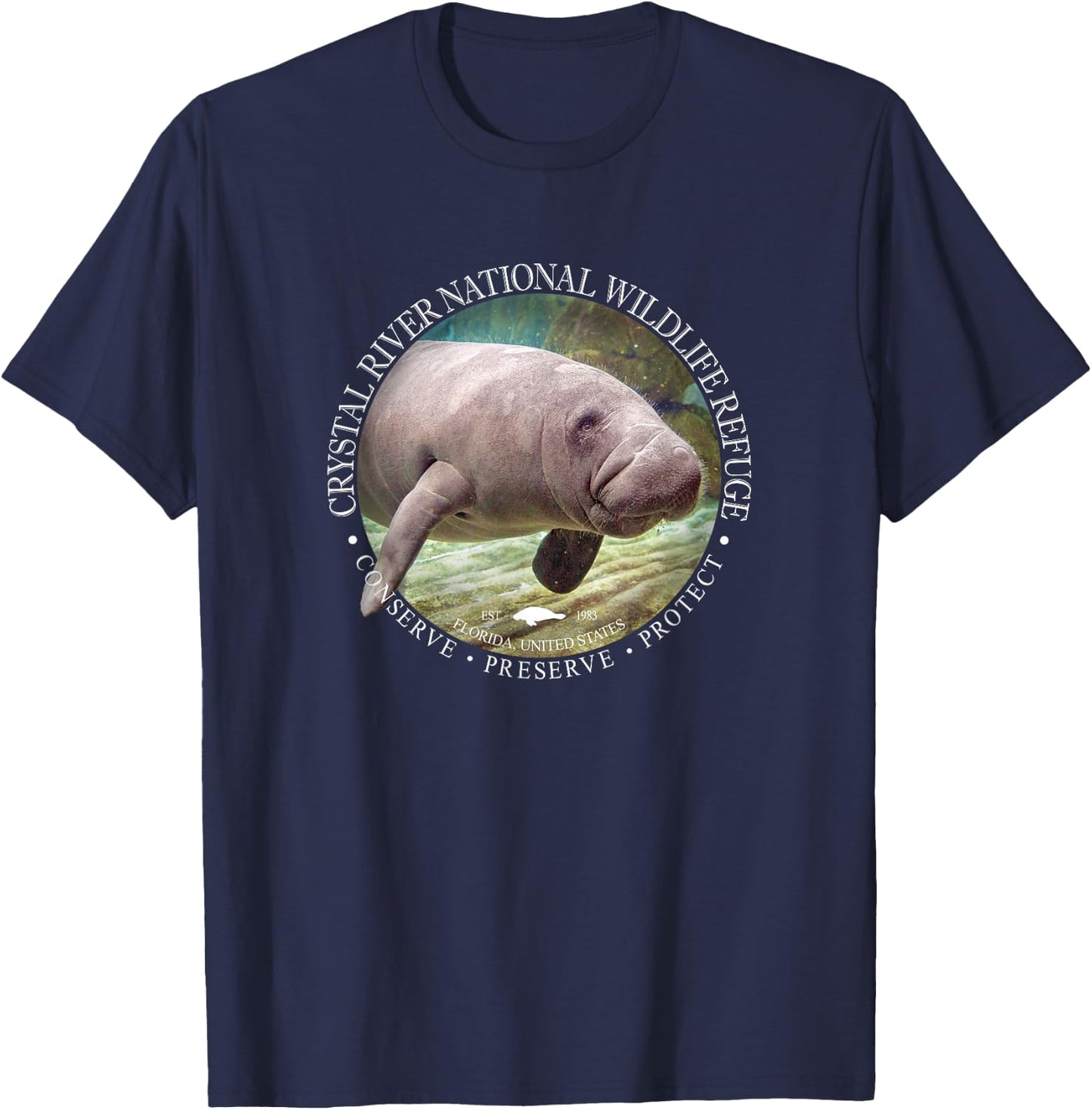 Crystal River Wildlife Refuge Manatee Sea Cow T-Shirt - T-Shirt | Navy