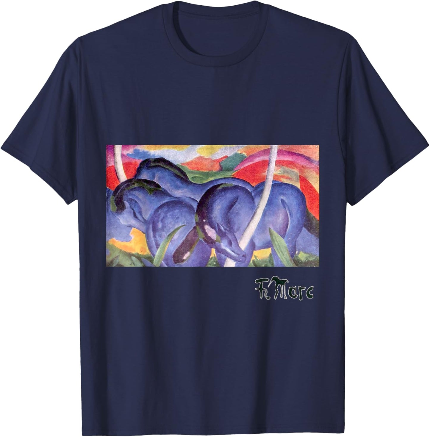 Franz Marc Expressional Art Large Blue Horses 1911 T-Shirt - T-Shirt | Navy