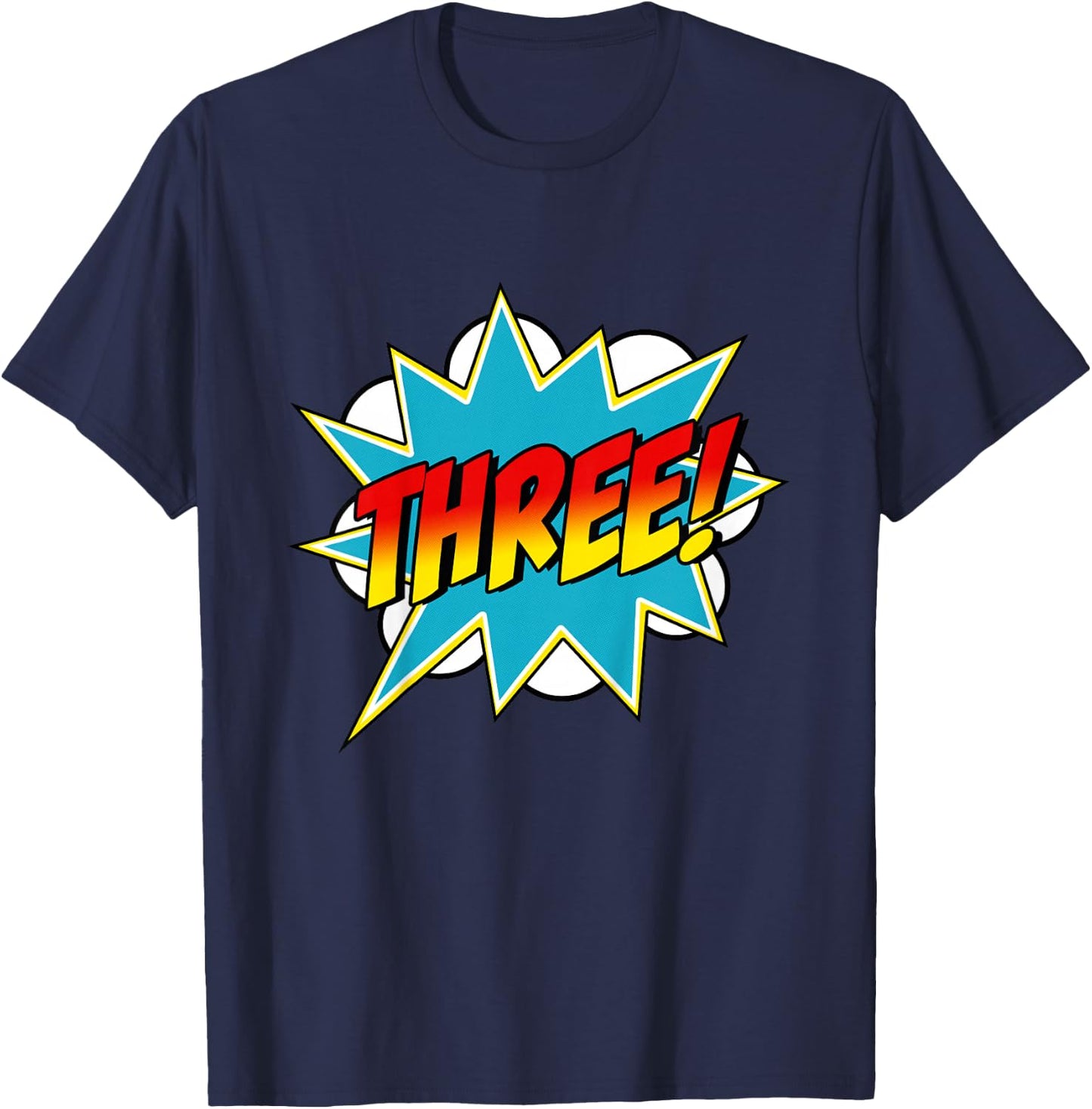 Three! 3rd Birthday Superhero Boys 3 Years Old Comic Book T-Shirt - T-Shirt | Navy