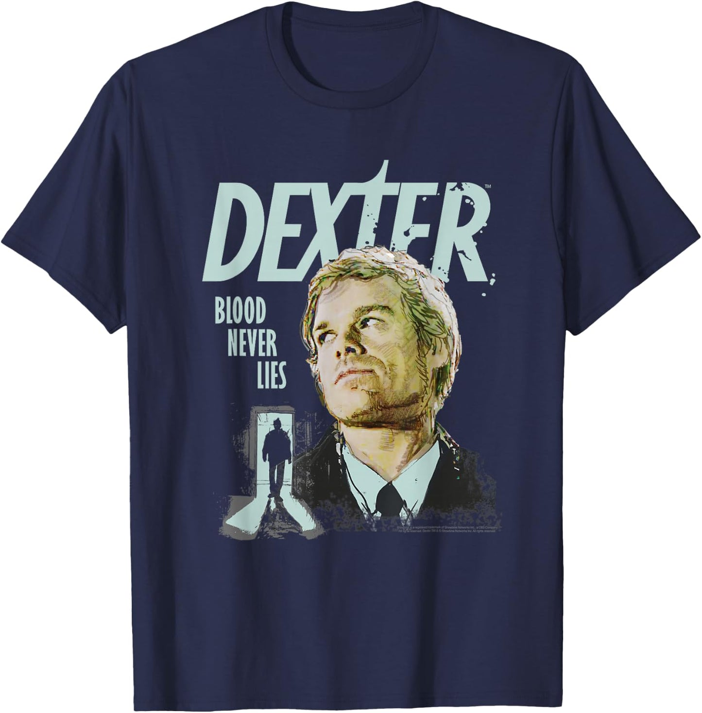 Dexter Portrait Illustration Blood Never Lies TV Show T-Shirt - T-Shirt | Navy