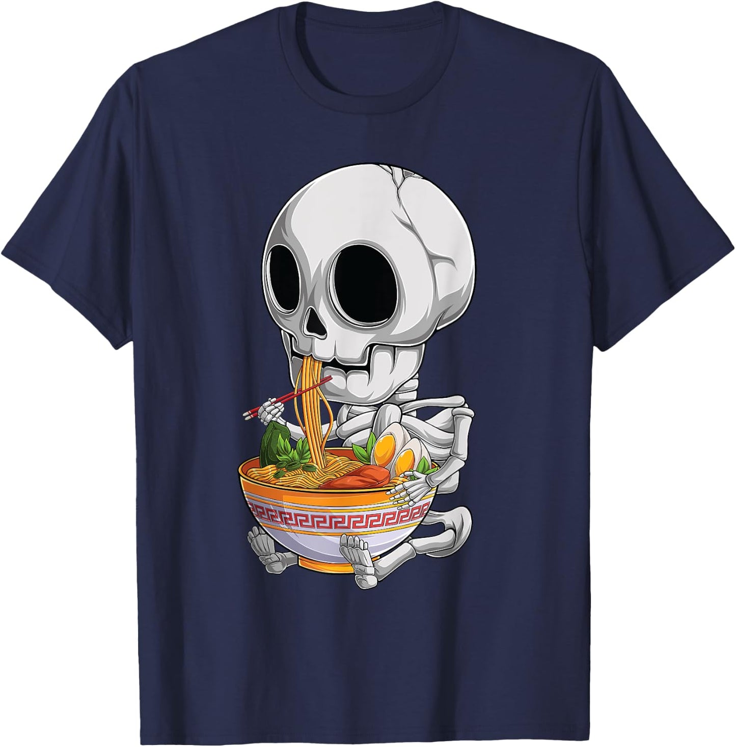 kawaii japanese anime Skeleton Halloween ramen Food Lovers T-Shirt - T-Shirt | Navy