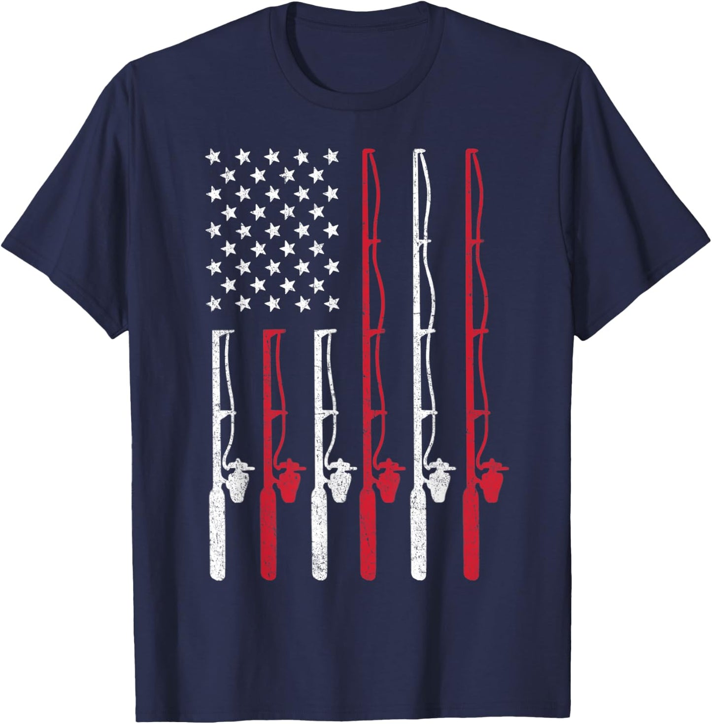 American Flag Fishing Shirt Vintage Fishing Women Kids Men T-Shirt - T-Shirt | Navy