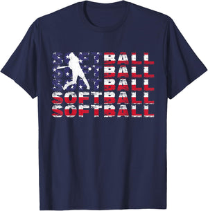 4th of July Softball American Flag Vintage Patriotic T-Shirt - T-Shirt | Navy