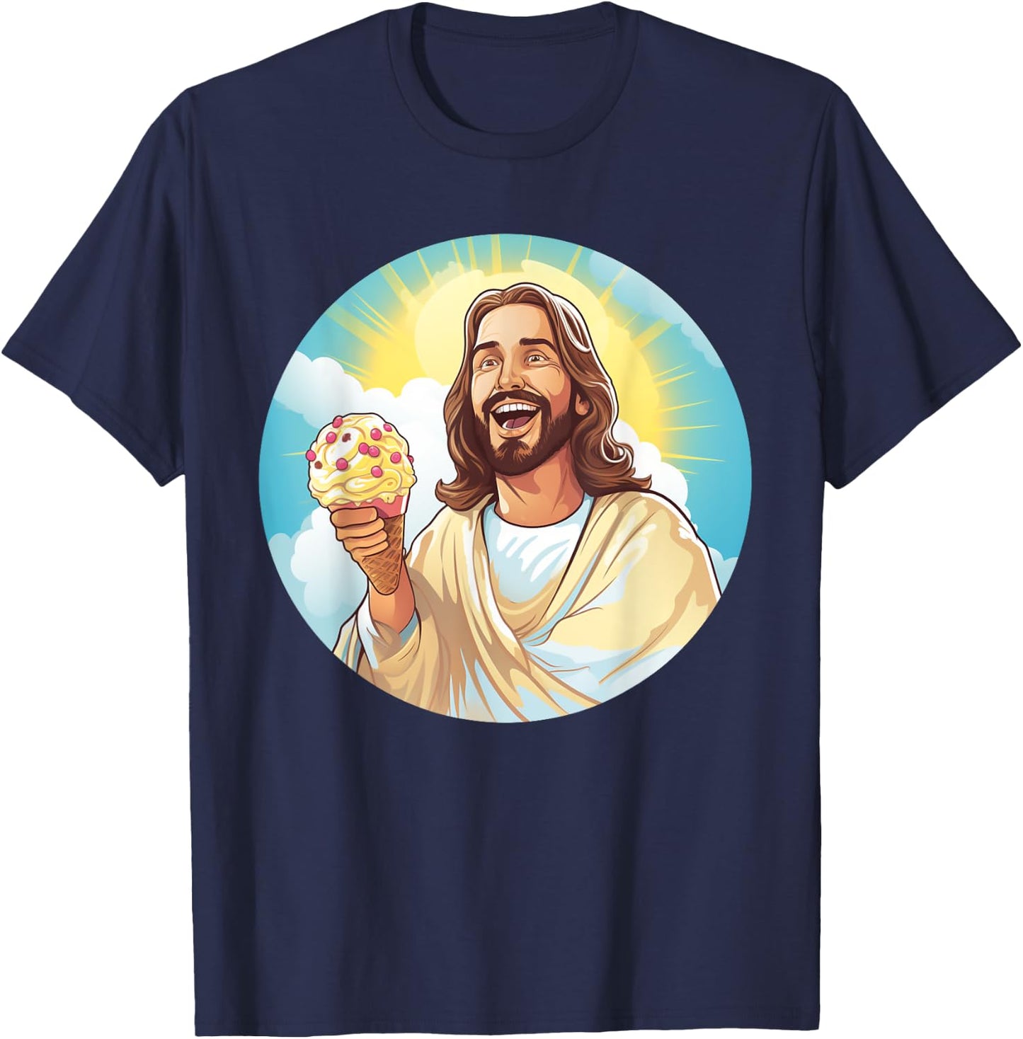 Funny laughing Jesus with Ice Cream for Sweets Lovers Women Kids T-Shirt - T-Shirt | Navy