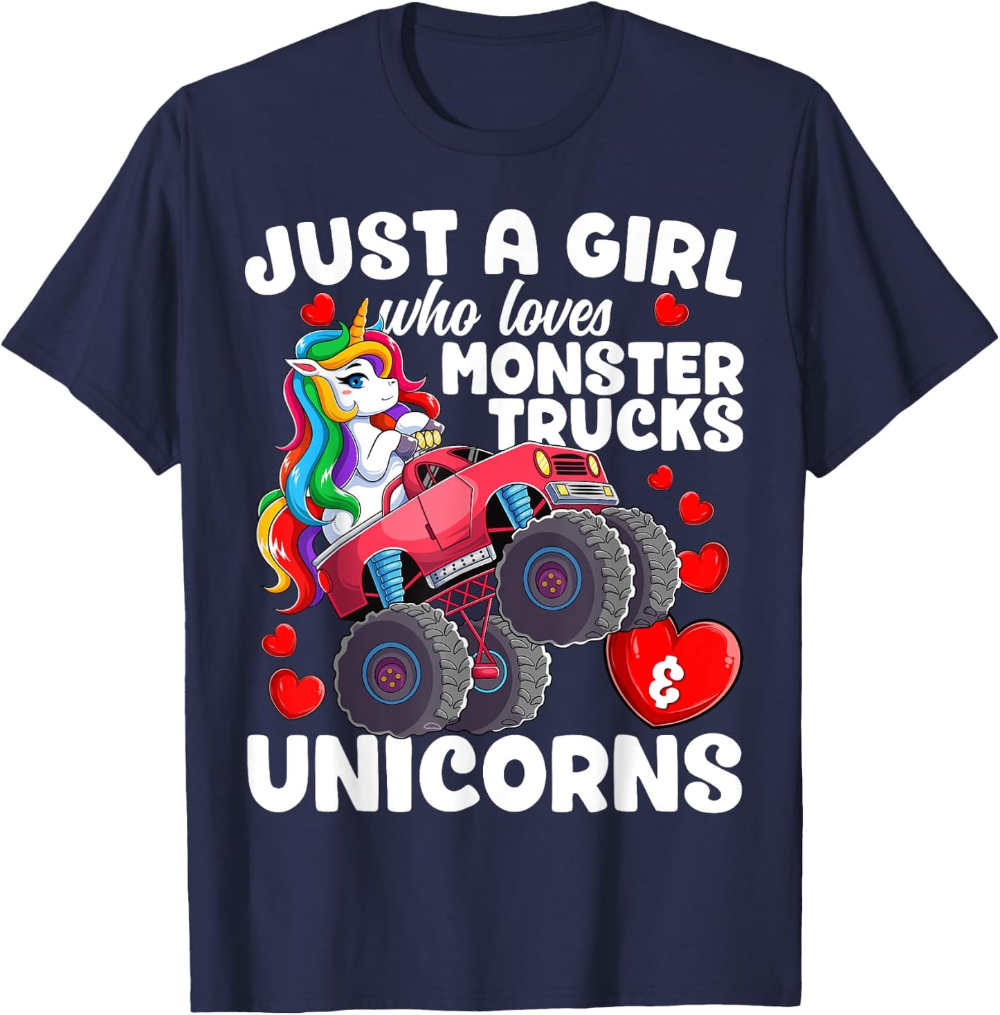 Just a Girl Who Loves Monster Trucks and Unicorns Girls T-Shirt - T-Shirt | Navy