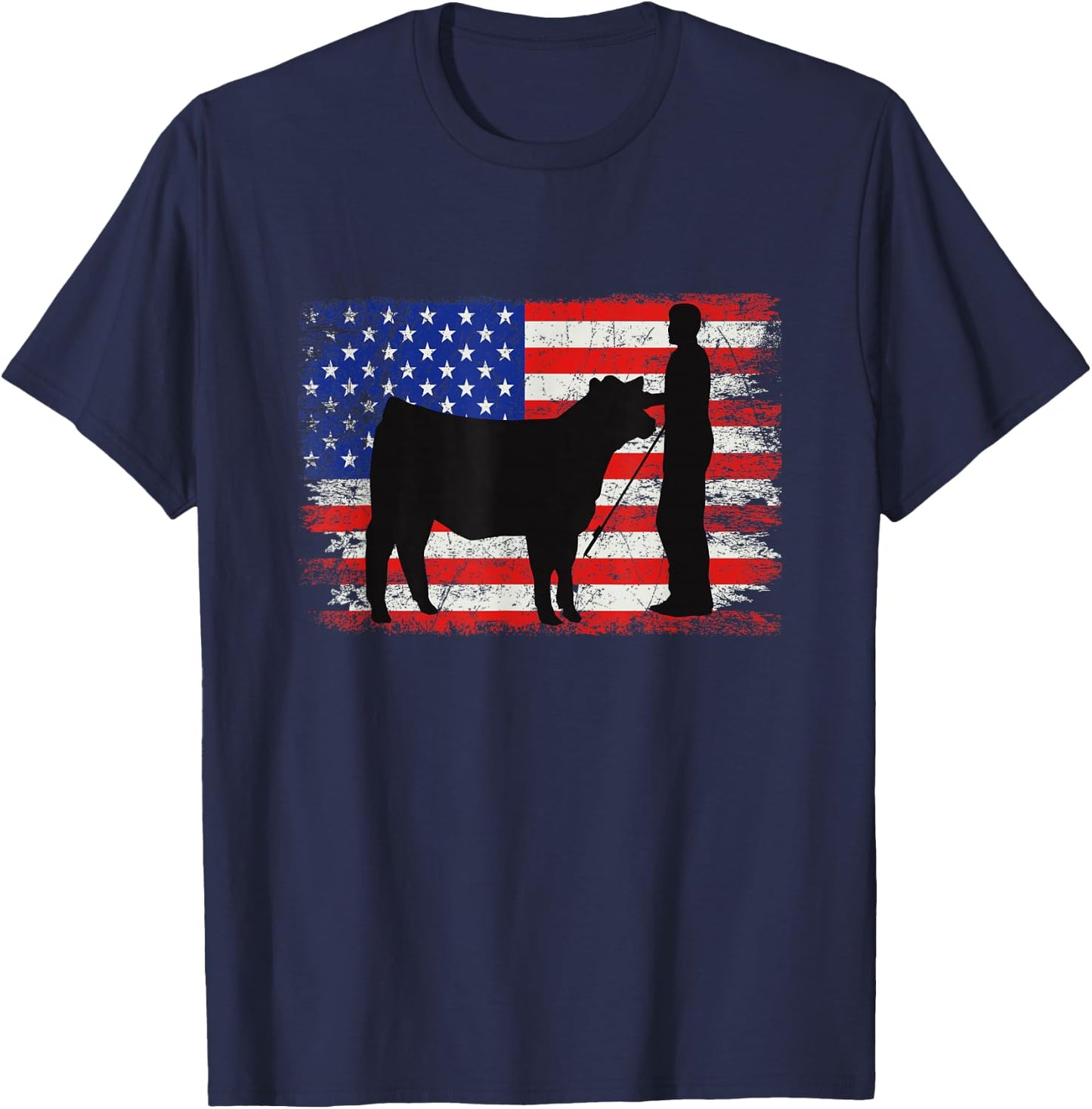Cattle American Patriotic USA Flag - Fun Cattle Show T-Shirt - T-Shirt | Navy