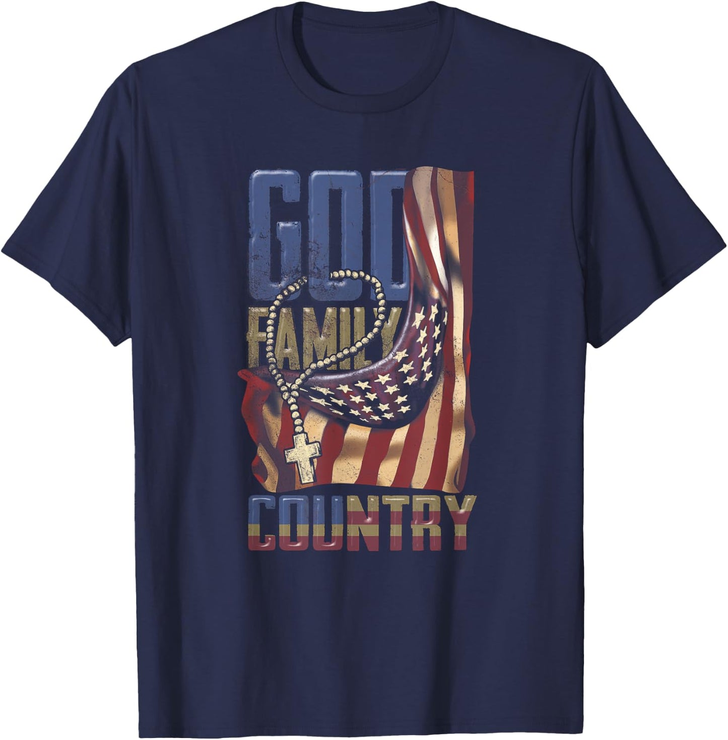 God Family Country US Flag Patriotic Christian Jesus T-Shirt - T-Shirt | Navy