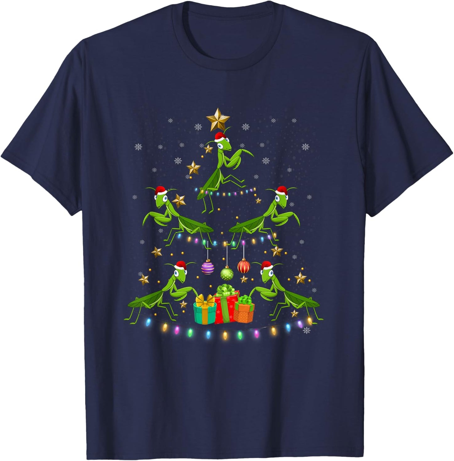 Praying Mantis Christmas Ornament Tree Funny Xmas Insects T-Shirt - T-Shirt | Navy