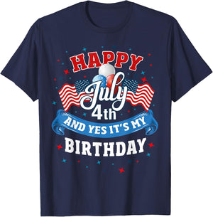 4th of July Birthday Shirt American Flag Happy July 4th T-Shirt - T-Shirt | Navy