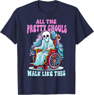 Halloween Wheelchair Costume Handicap Joke Ghouls Walk Like T-Shirt - T-Shirt | Navy