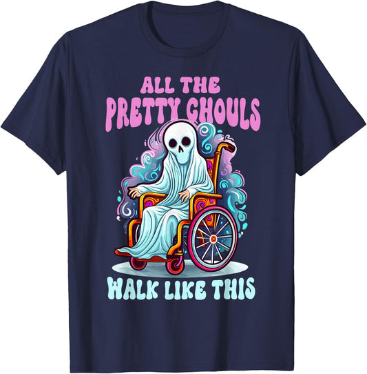 Halloween Wheelchair Costume Handicap Joke Ghouls Walk Like T-Shirt - T-Shirt | Navy