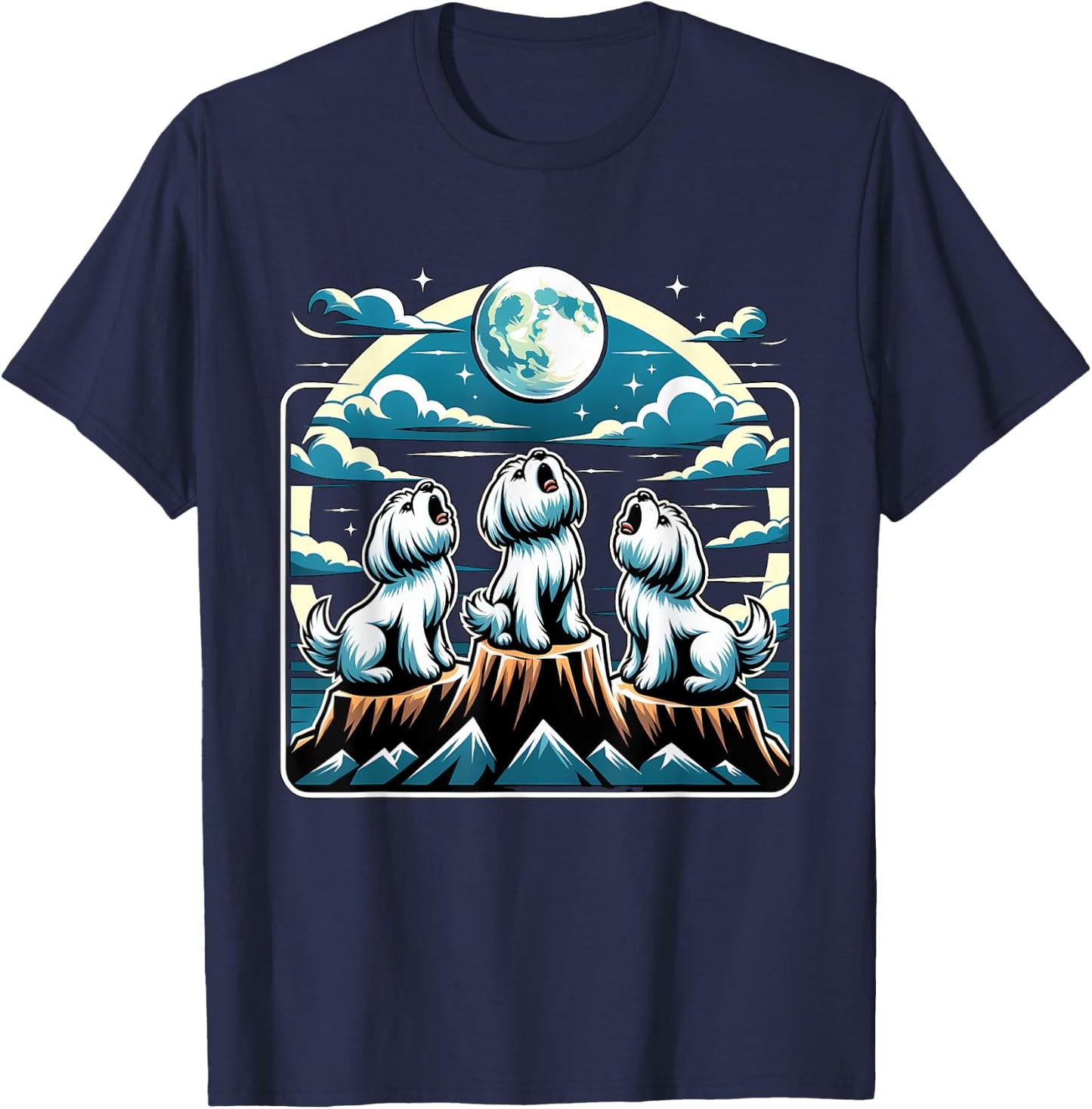 Howling At Moon Maltese Dog T-Shirt - T-Shirt | Navy