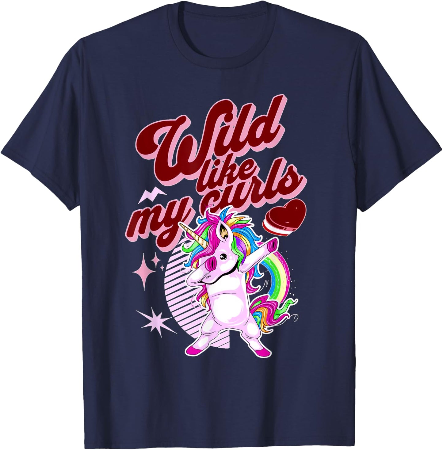 Wilds Like My Curls Toddler Cute Unicorn Curly Haired Retro T-Shirt - T-Shirt | Navy